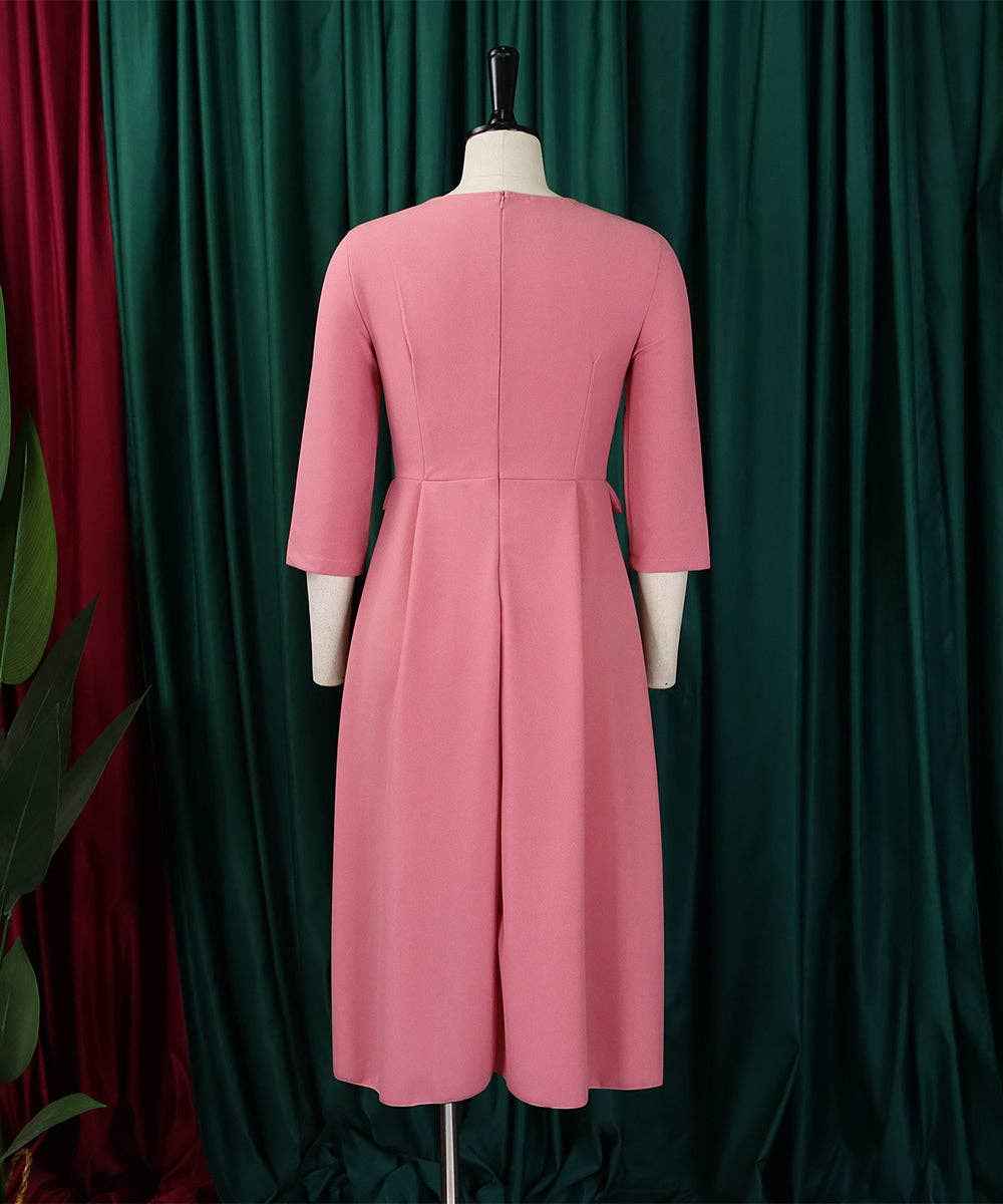 Solid Color Pleated Large Size Dress in Pink Deep Blue and Rose