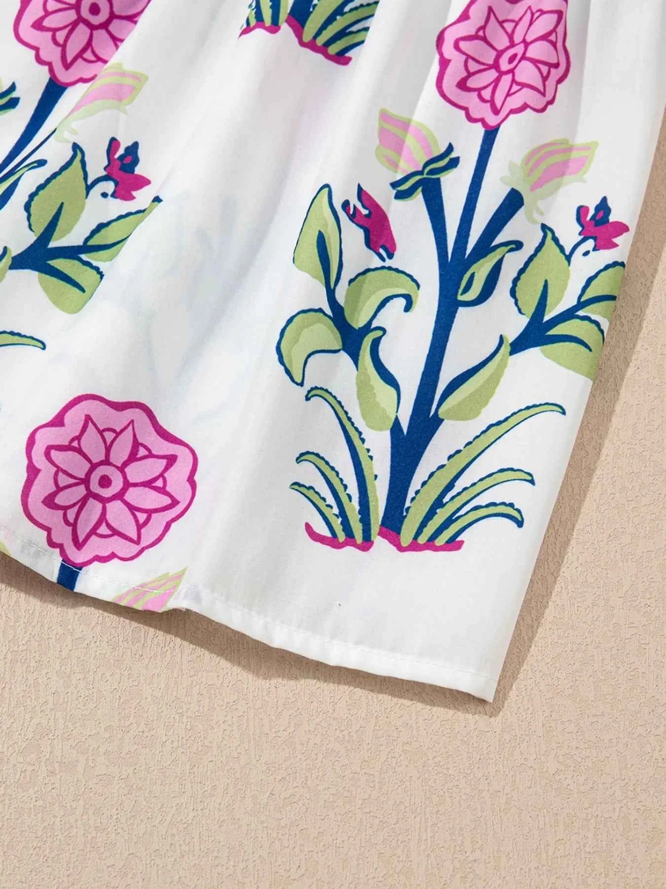 Printed Short Sleeve Midi Dress with Pockets