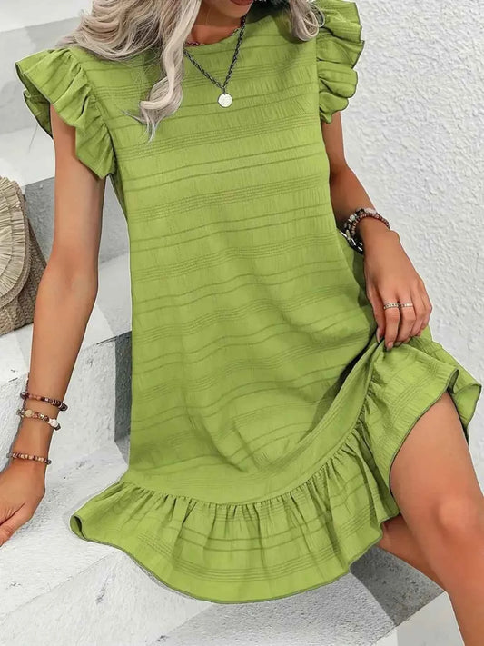 Full Size Ruffled Flutter Sleeve Textured Mini Dress Plus Size