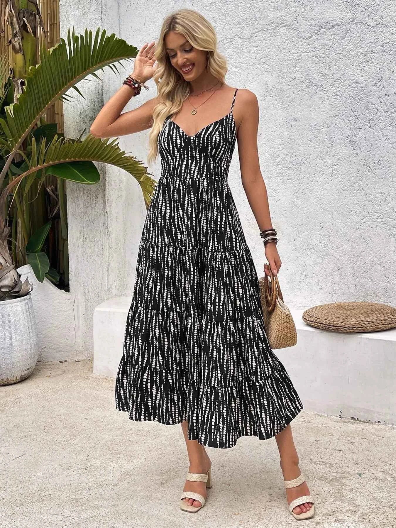 Tie Back Tiered Midi Cami Dress