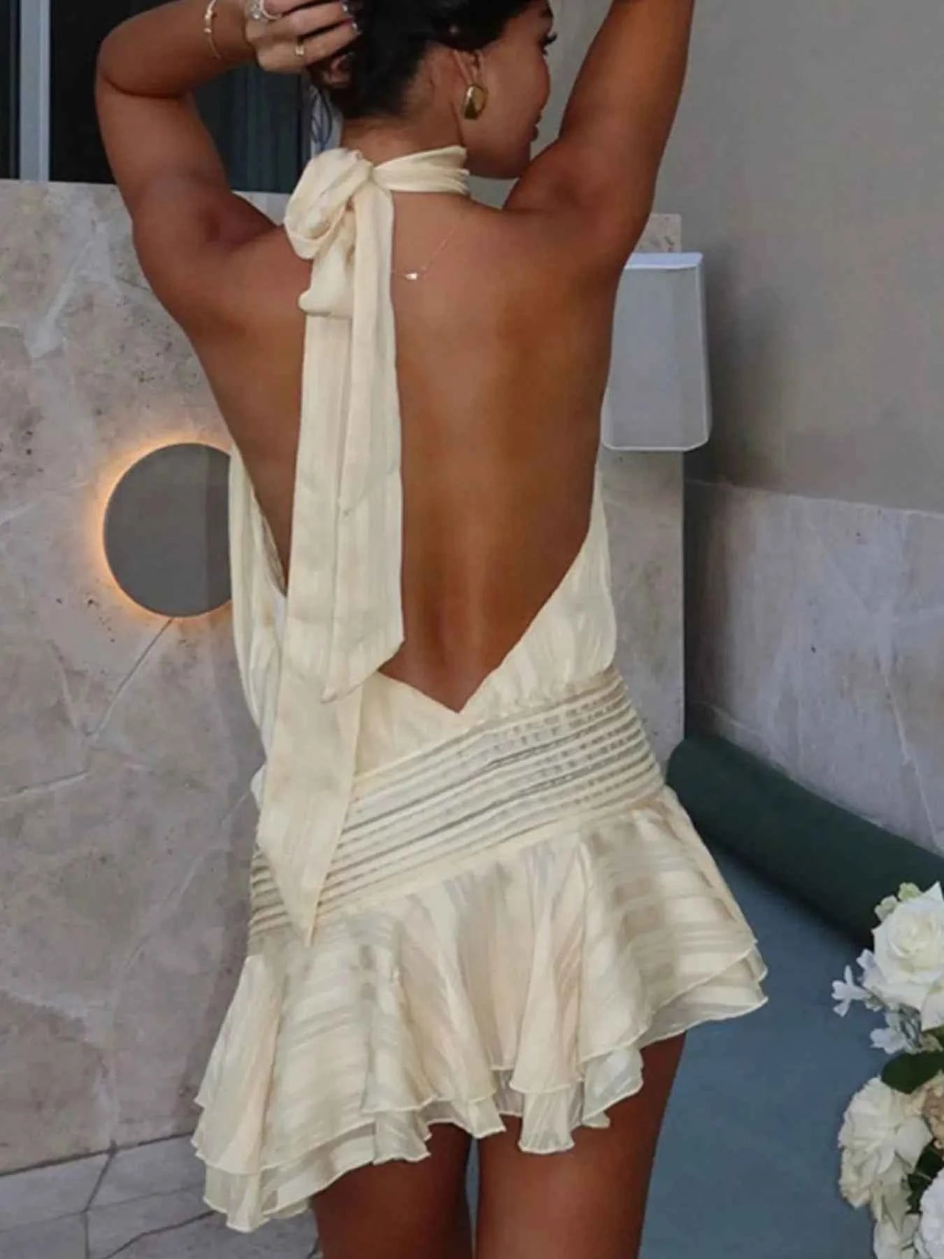 Ruffled Hem Halter Neck Mini Dress