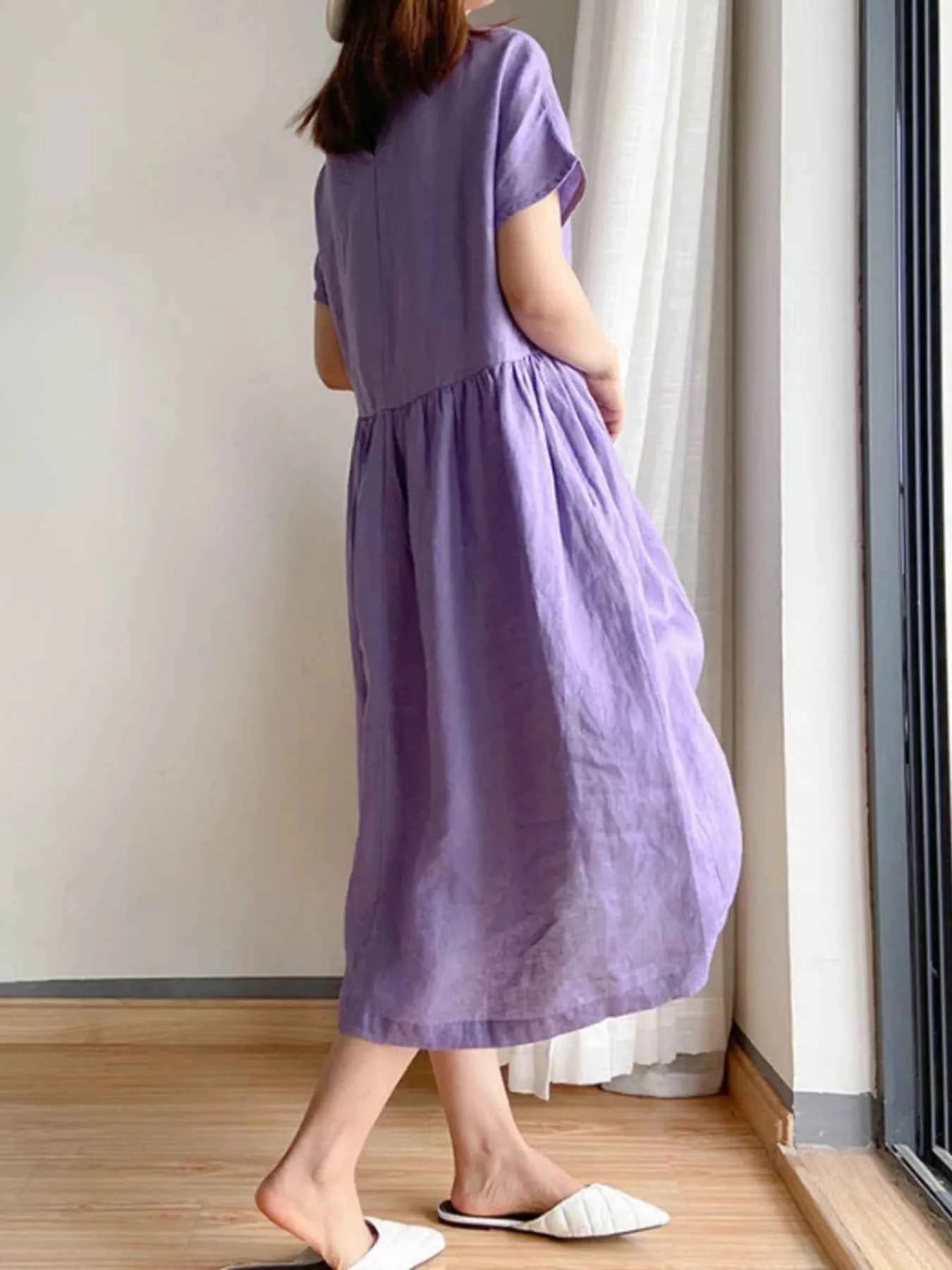 Full Size Casual Round Neck Midi Dress Plus Size