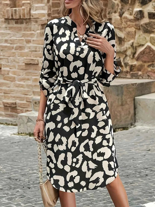 Printed Notched Midi Dress