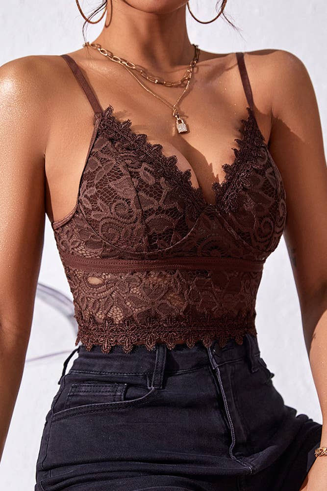 Plain Full Lace V Neck Bracelet Crop Top ZK138