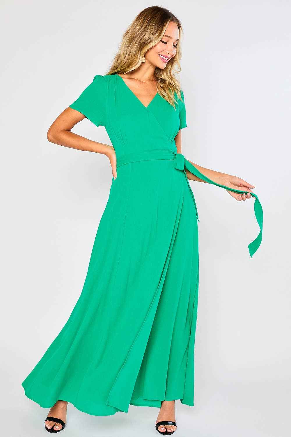 FLOWY MAXI WRAP DRESS - Passion of Essence Boutique EMERALD / L FLOWY MAXI WRAP DRESS - Passion of Essence Boutique EMERALD / L