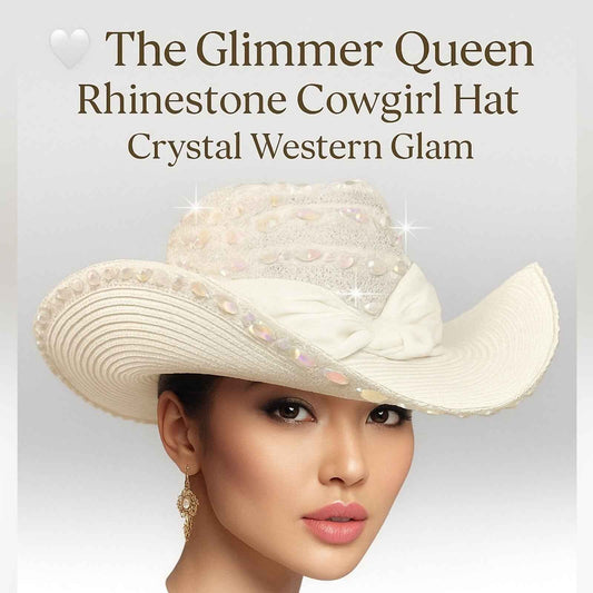 👑 Ivory Glimmer Queen Rhinestone Cowgirl Hat 🤍 Crystal Western Glam