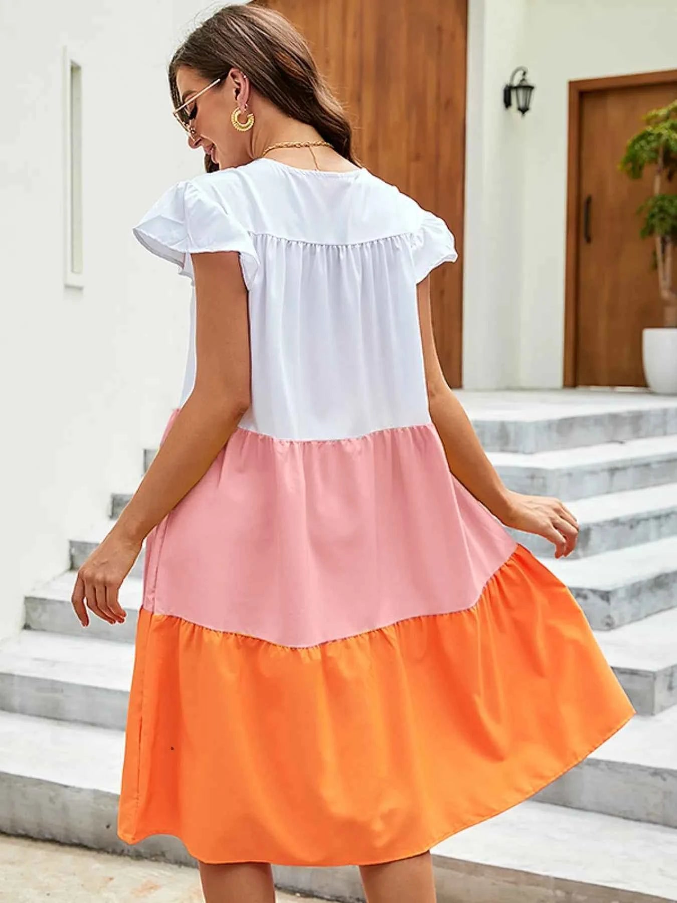 Plus Size Color Block Tiered Ruffle Summer Dress