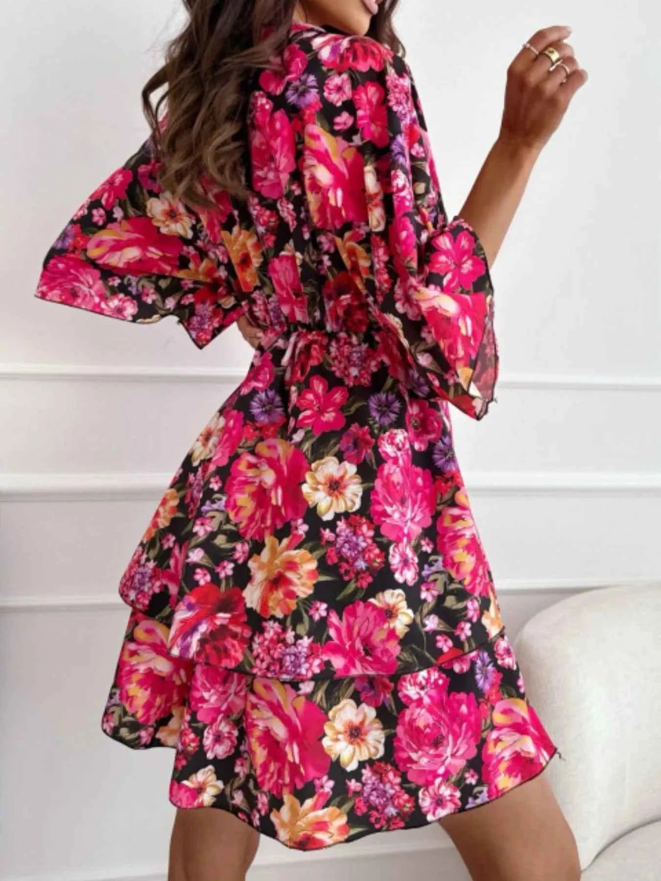 Floral Print V-Neck Ruffle Mini Dress