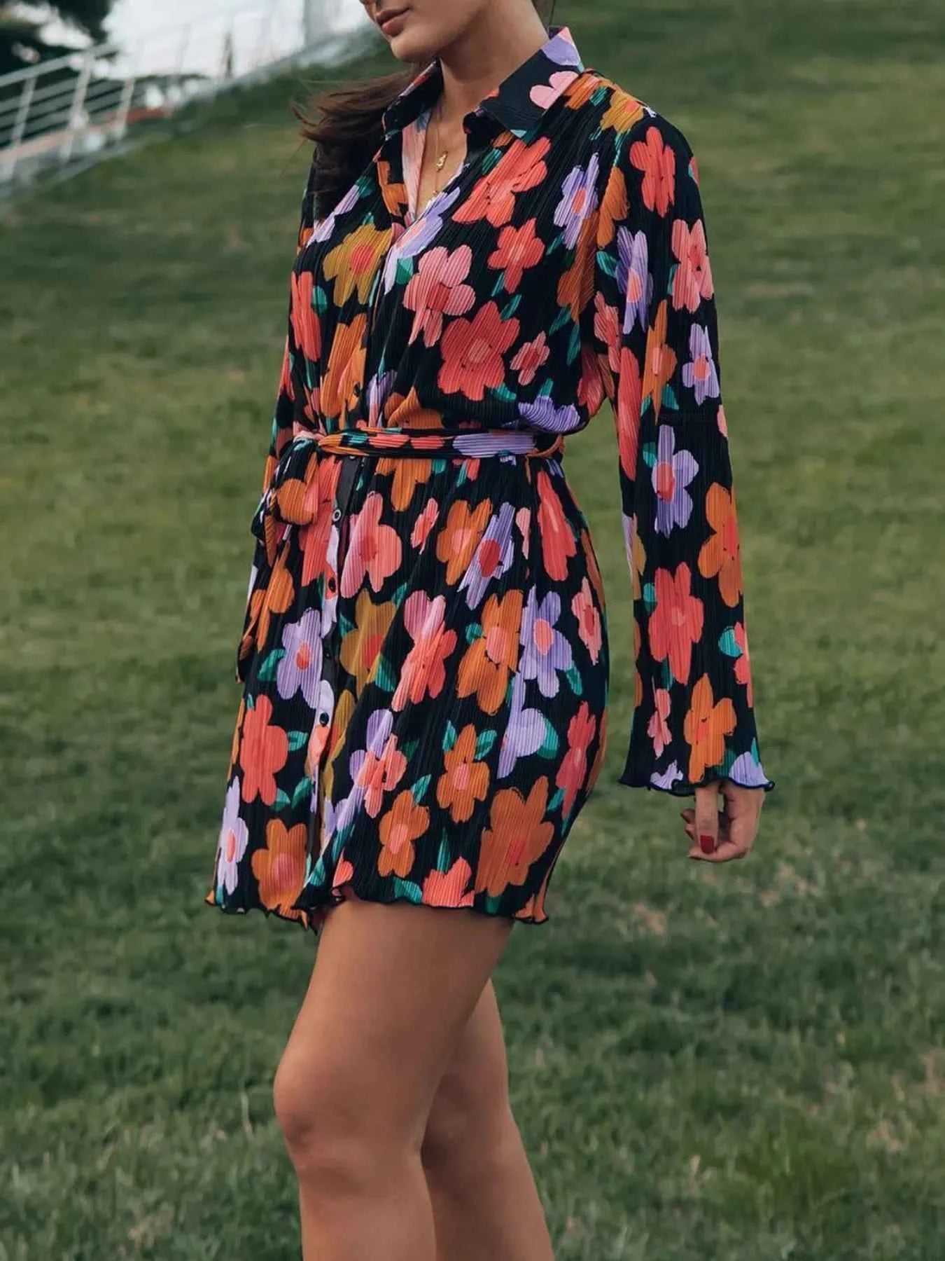 Printed Long Sleeve Mini Dress