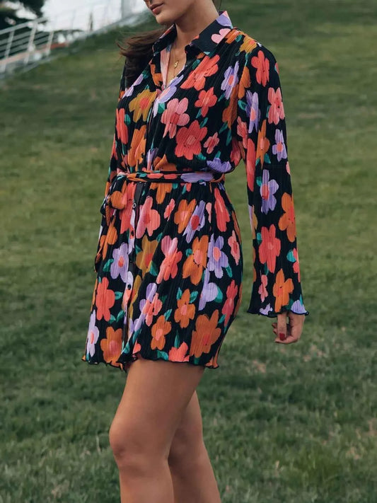 Printed Long Sleeve Mini Dress