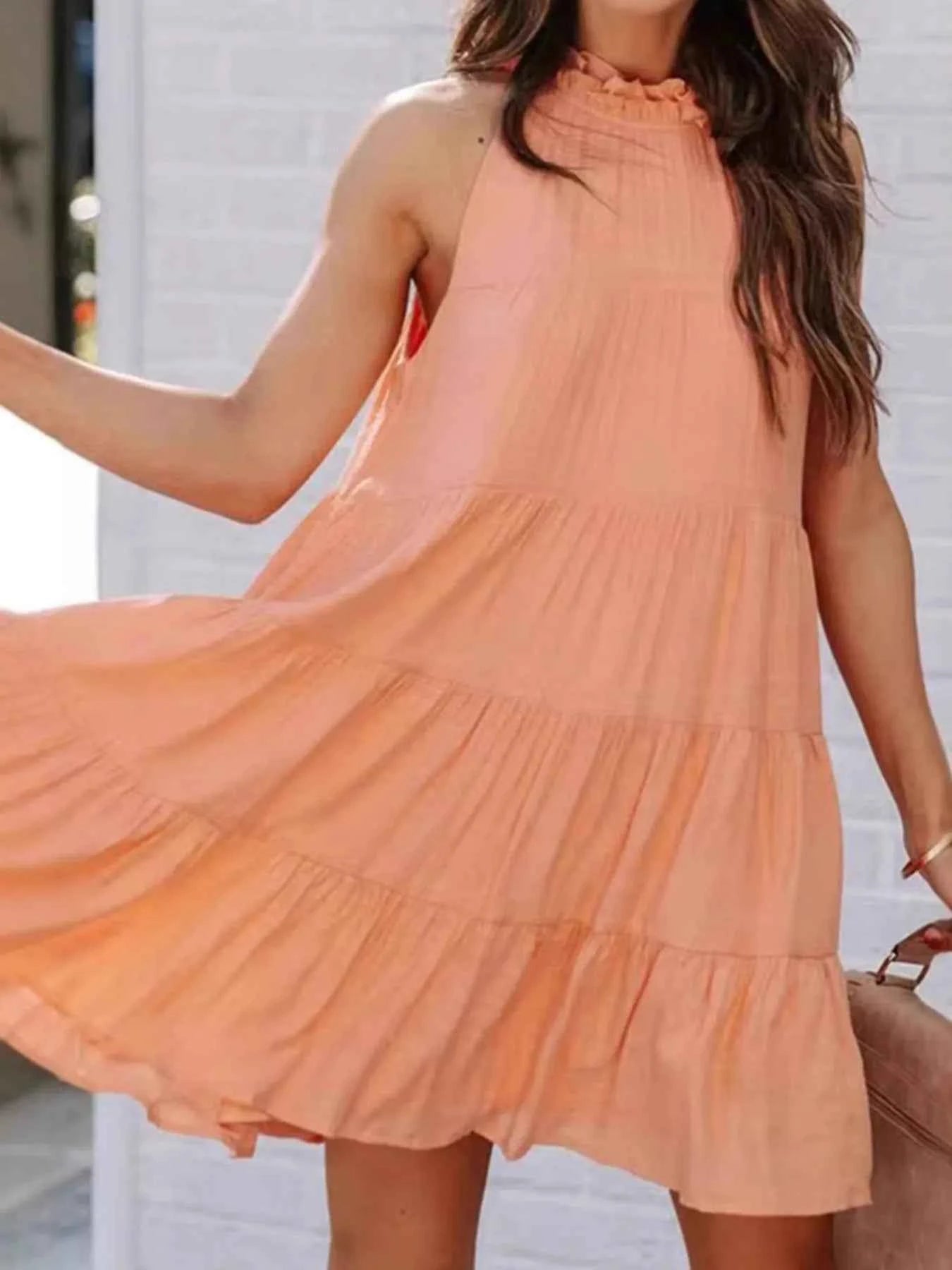 Tiered Sleeveless Tie Back Mini Dress
