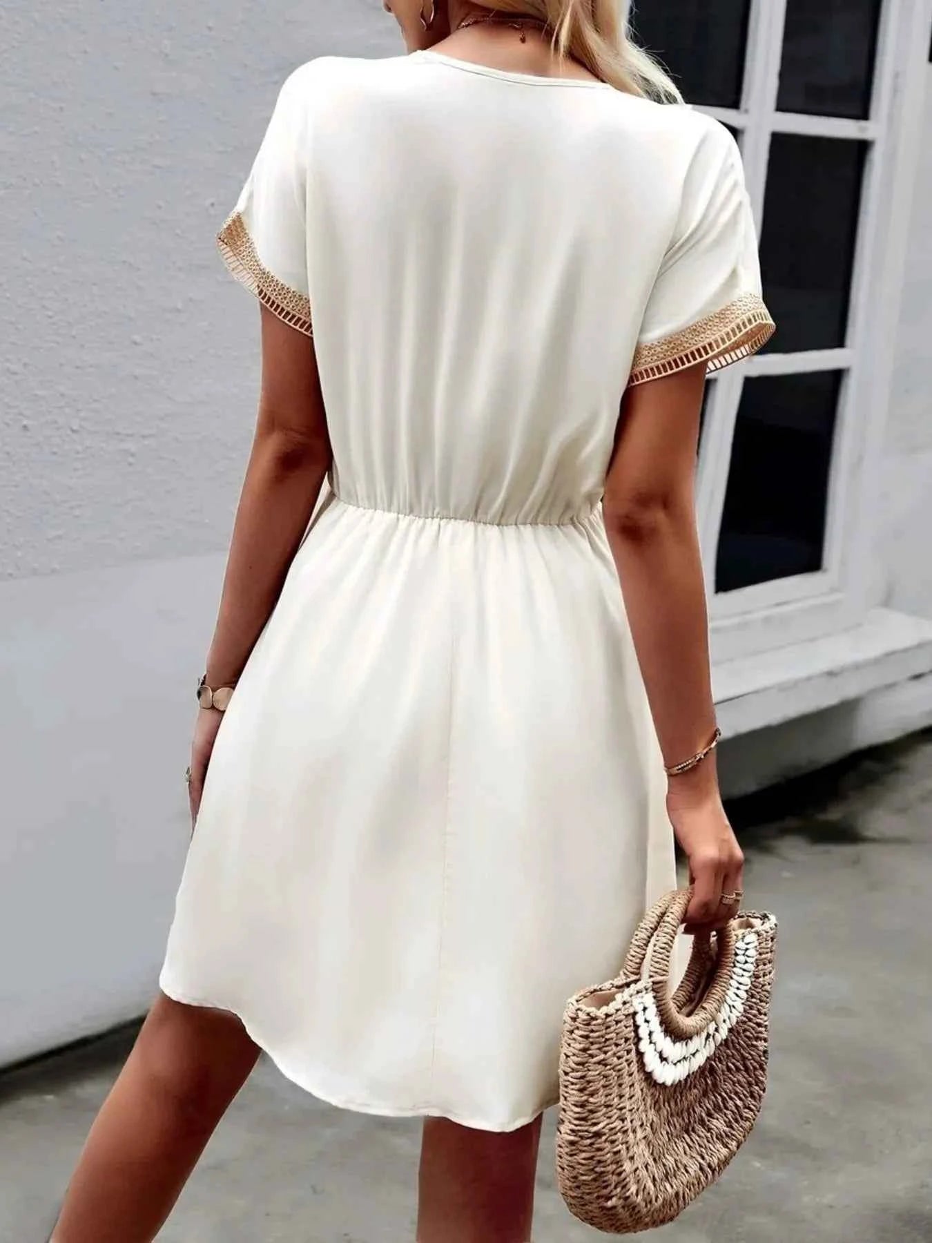 V-Neck Short Sleeve Mini Dress