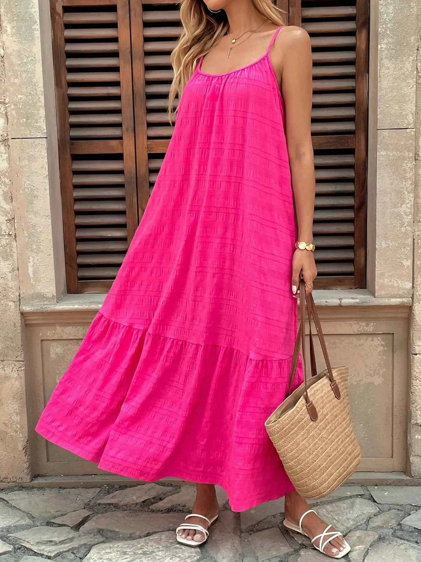 Scoop Neck Tiered Maxi Cami Dress