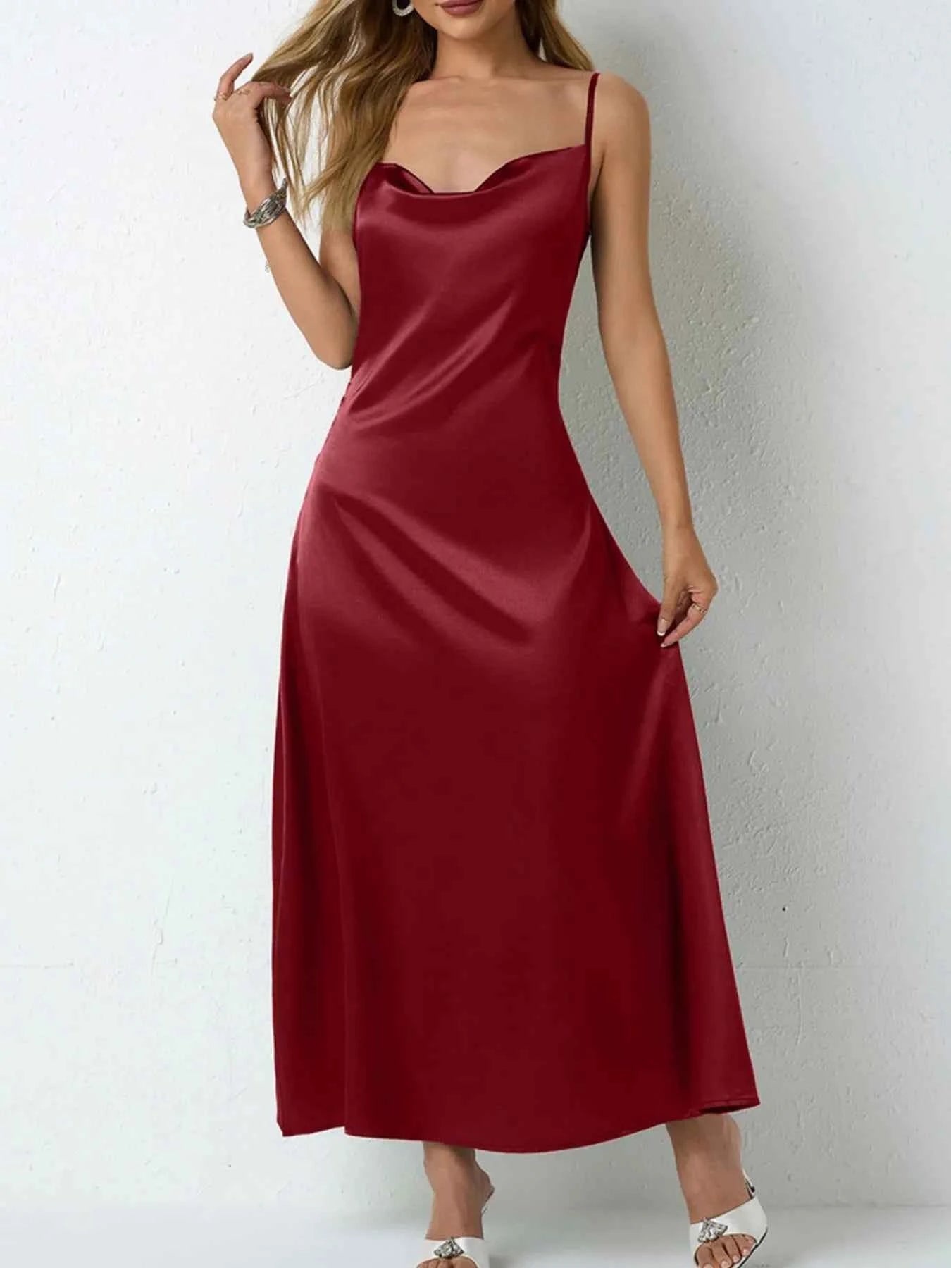 Satin Cowl Neck Cami Dress