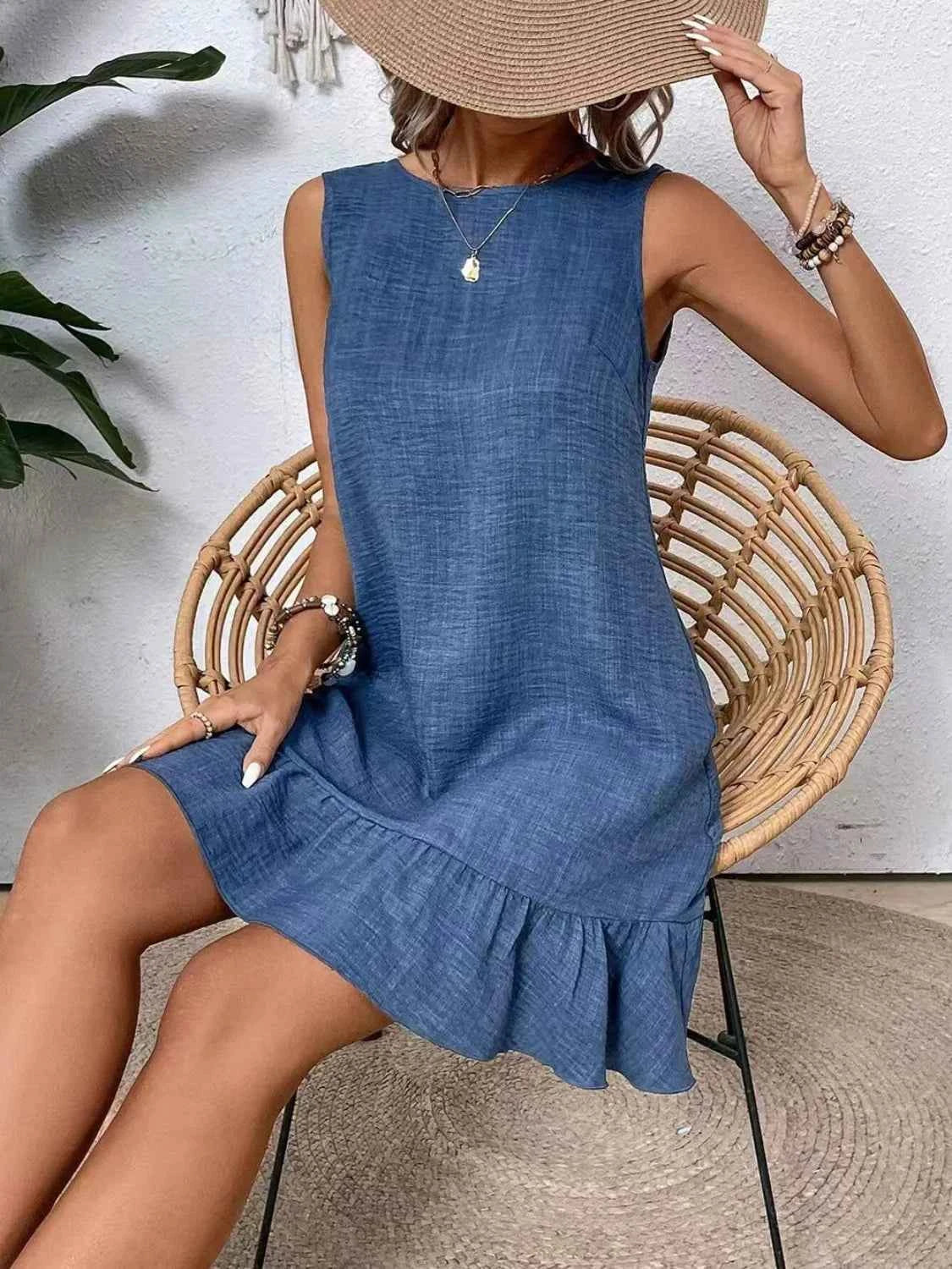 Ruffled Hem Round Neck Sleeveless Dress