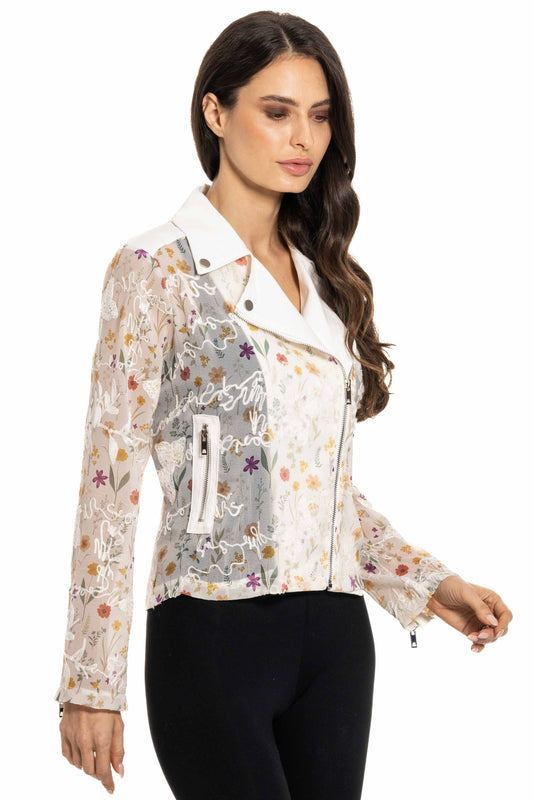 BA-22 - White Multicolor Denim Jacket with Floral Embroidery