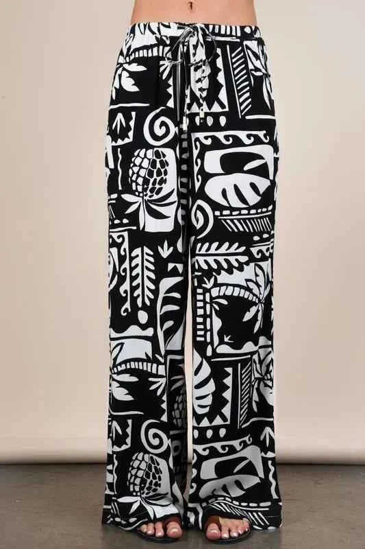VERY J Printed Casual Wide Leg Resort Pants