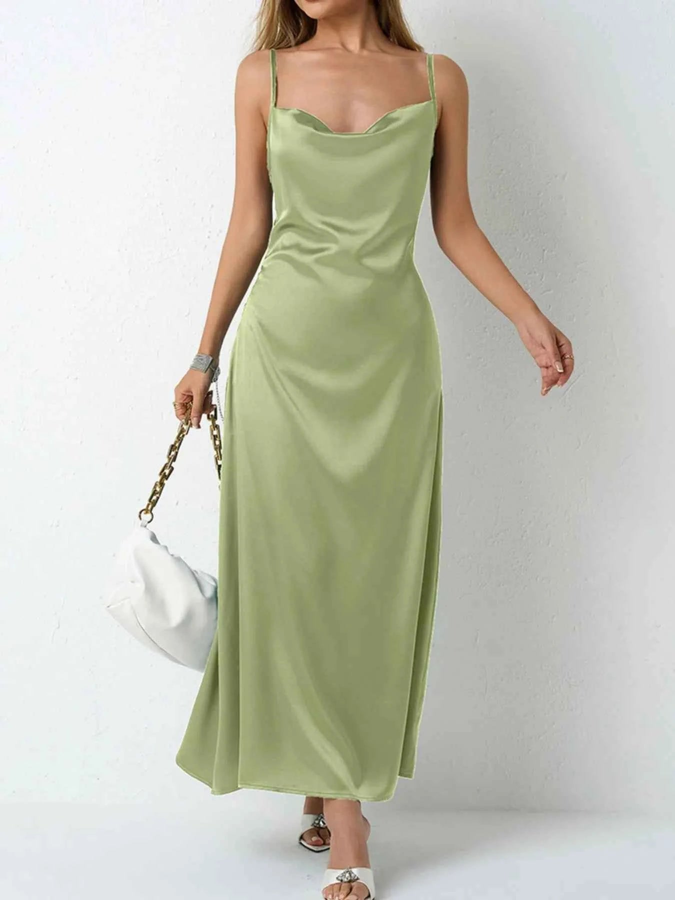 Satin Cowl Neck Cami Dress