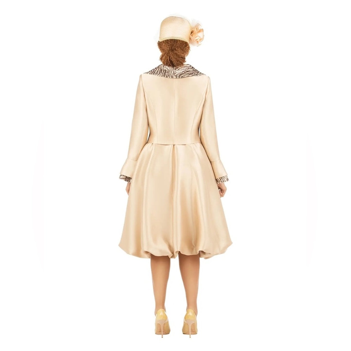 Giovanna Champagne A-Line 2pc Collar Coat Dress with Embellished Bell Sleeves