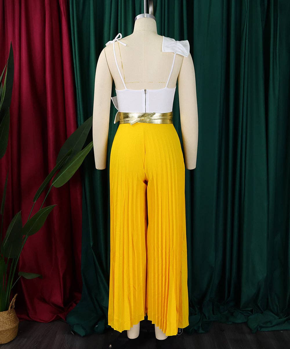 Ruffle Sleeveless Top & Wide-Leg Trouser Set