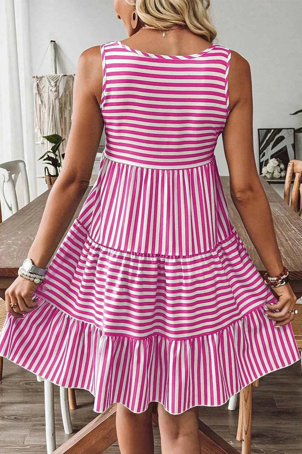 Stripe U Neck Sleeveless Loose Fit Mini Dress