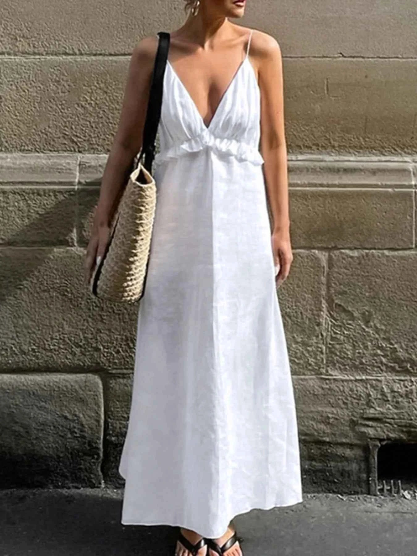Ruffled V-Neck Maxi Dress