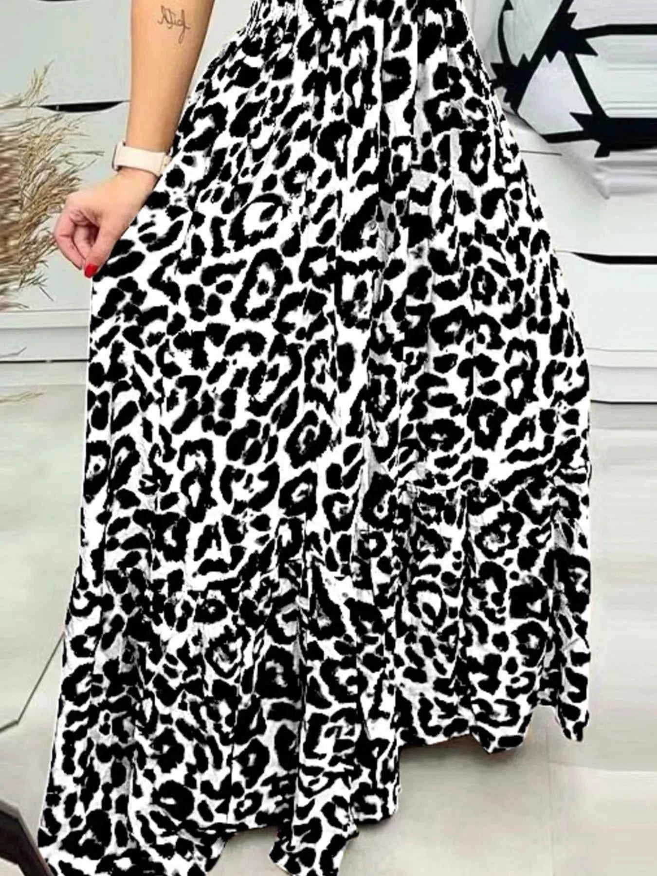 Full Size Leopard Print Spaghetti Strap Maxi Dress Plus Size