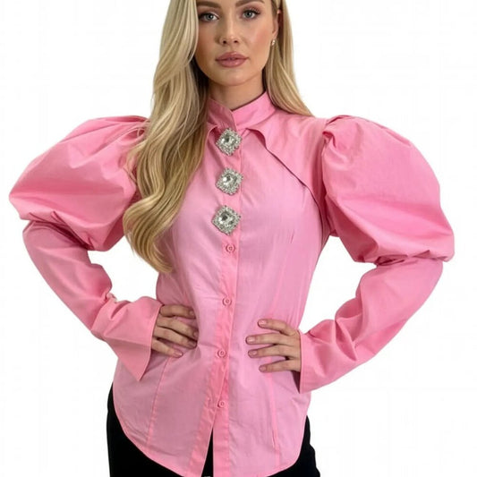 Pink Puff Sleeve Diamond Top