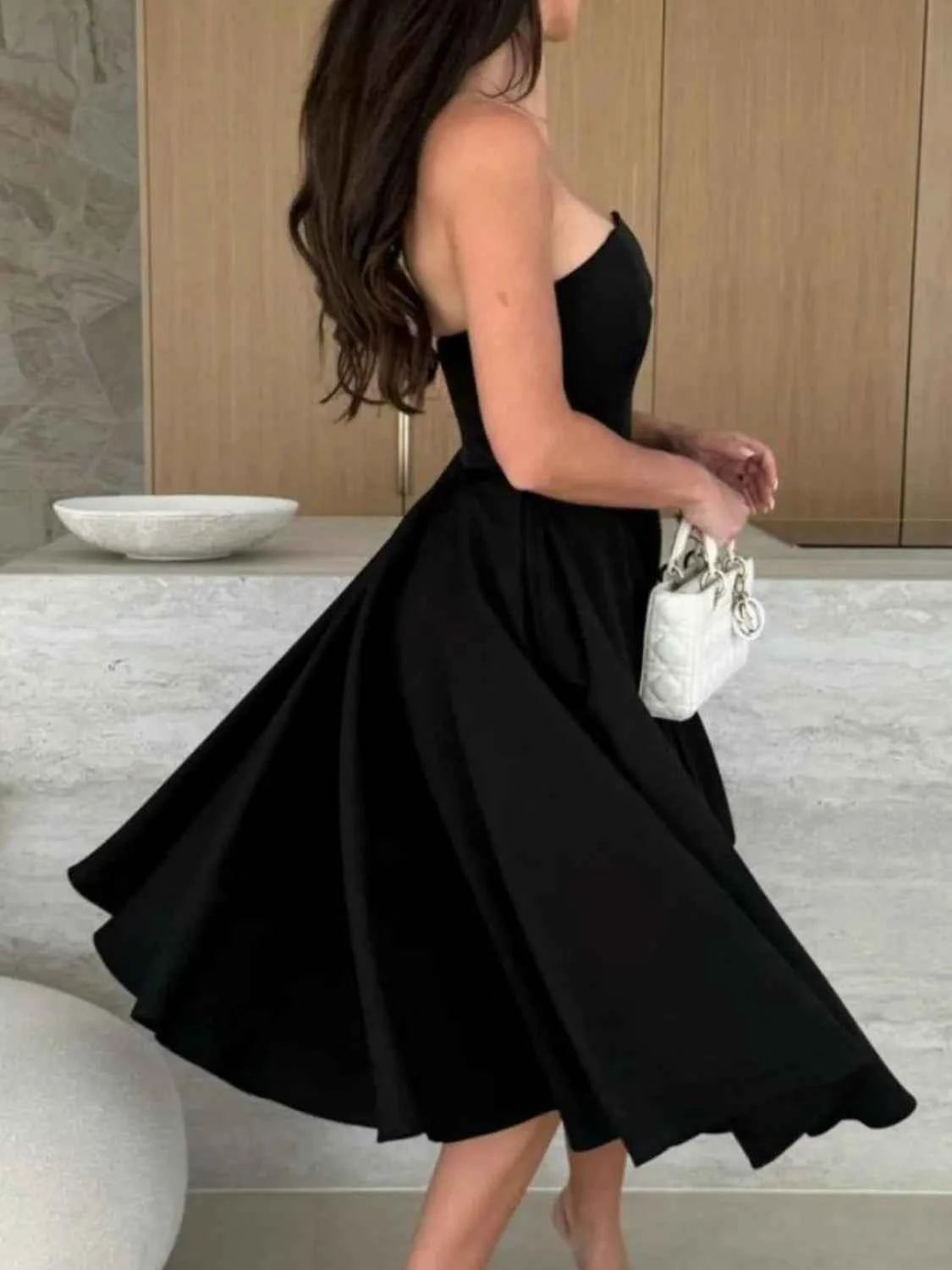 Solid Color Tube Midi Dress