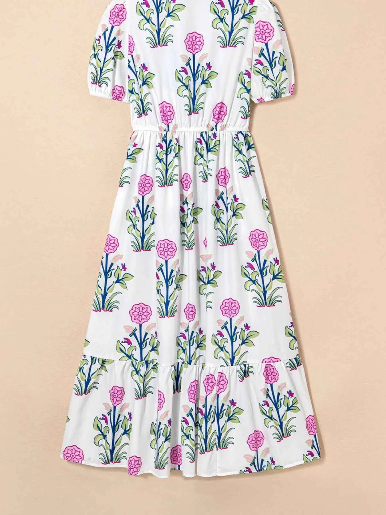 Printed Short Sleeve Midi Dress with Pockets