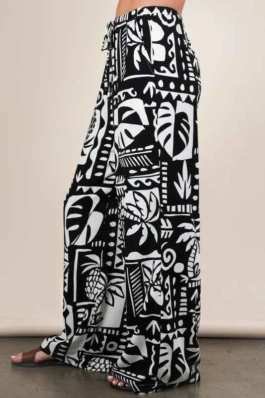 VERY J Printed Casual Wide Leg Resort Pants