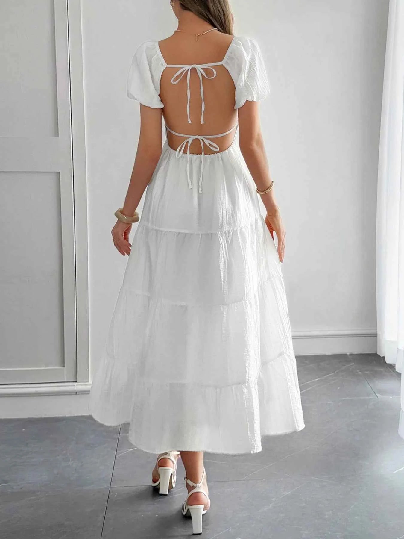 V-Neck Short Sleeve Midi Dress