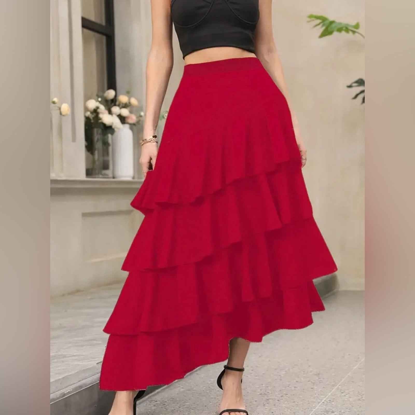 Elegant Ruffle Hem Tiered Skirt - High Waist Perfect for Womens Curvy Figure