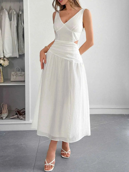 Cutout V-Neck Sleeveless Midi Dress
