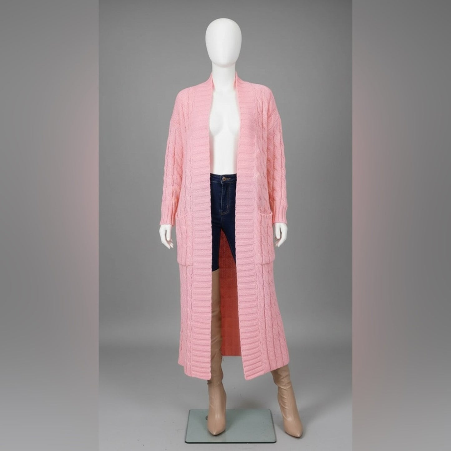 Light Pink Long Coat Knit Cardigan