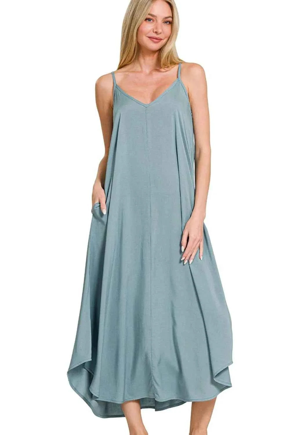 Zenana Woven Arc Hem Cami Dress With Flowy Pockets