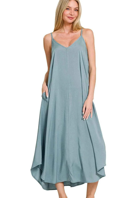 Zenana Woven Arc Hem Cami Dress With Flowy Pockets