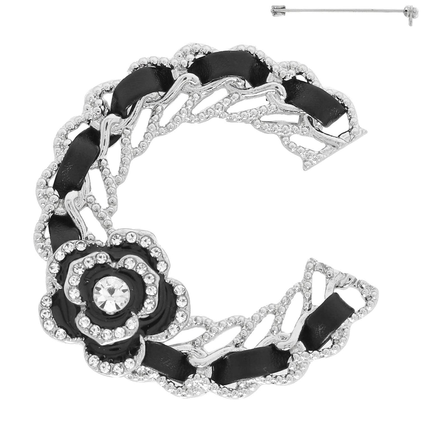 Woven Chain Letter "C" Brooch Pin w/ Floral Accent