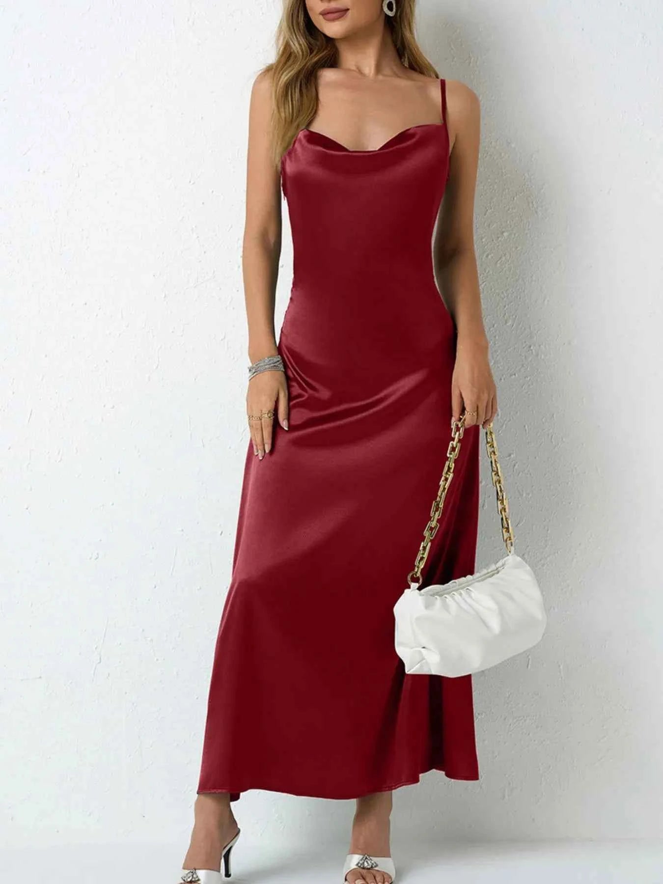 Satin Cowl Neck Cami Dress