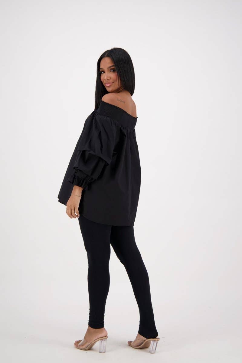 Off-Shoulder Ruffle Sleeve Blouse AT-2466