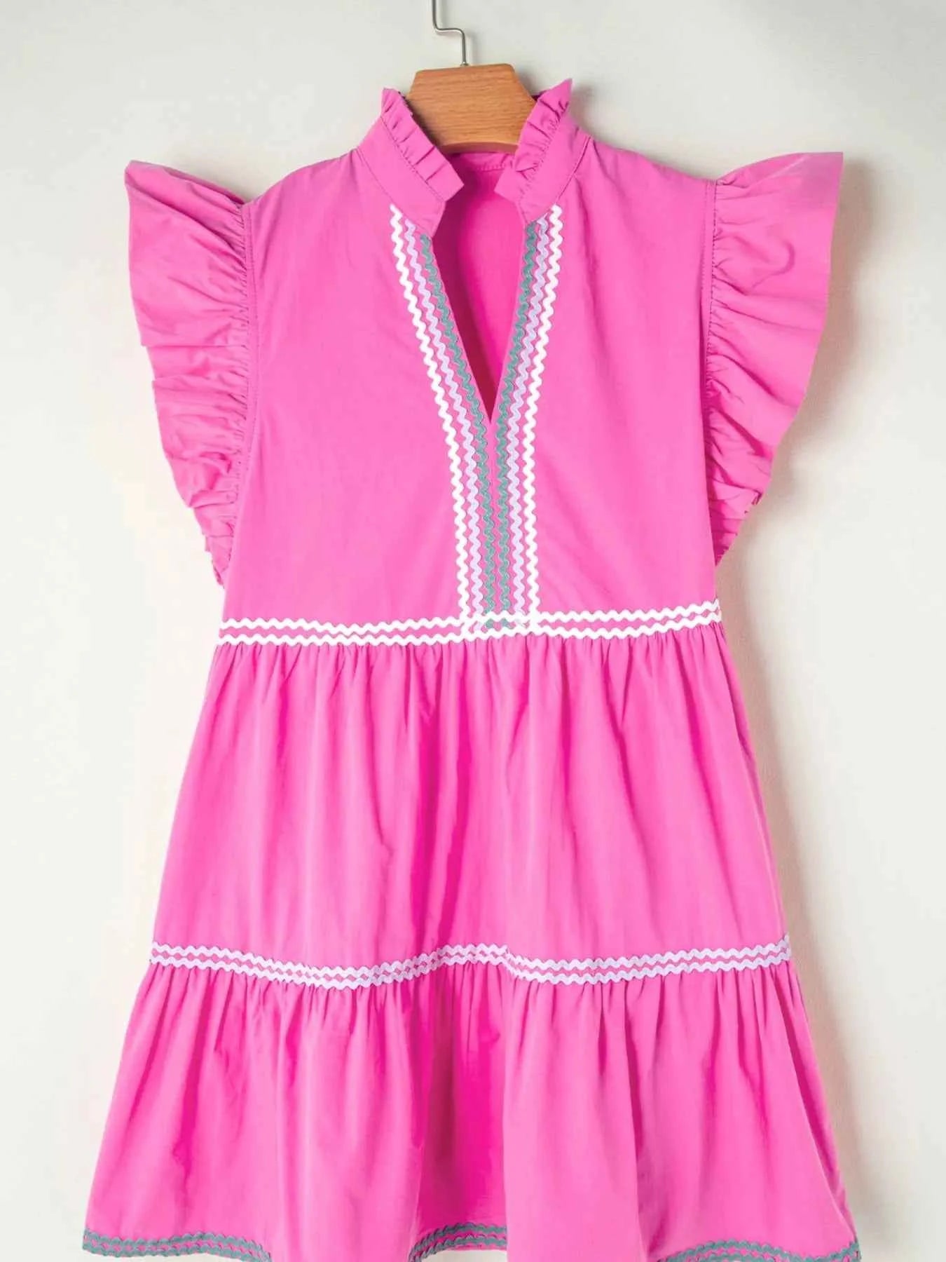 Ric Rac Colorblock Flutter Sleeve Tiered Dress