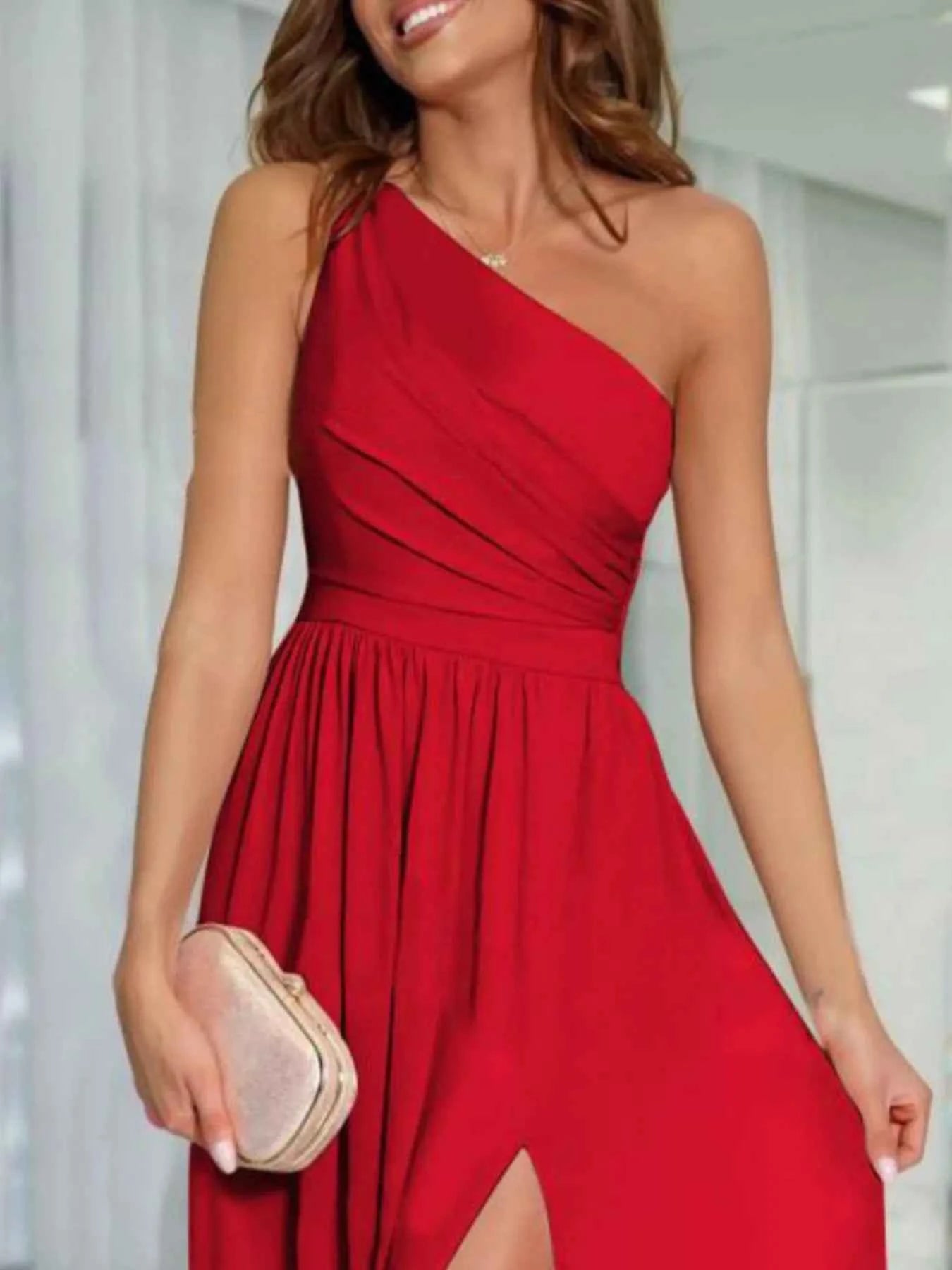 One-Shoulder High Slit Dress