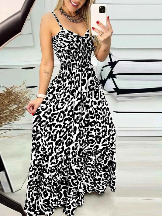 Full Size Leopard Print Spaghetti Strap Maxi Dress Plus Size