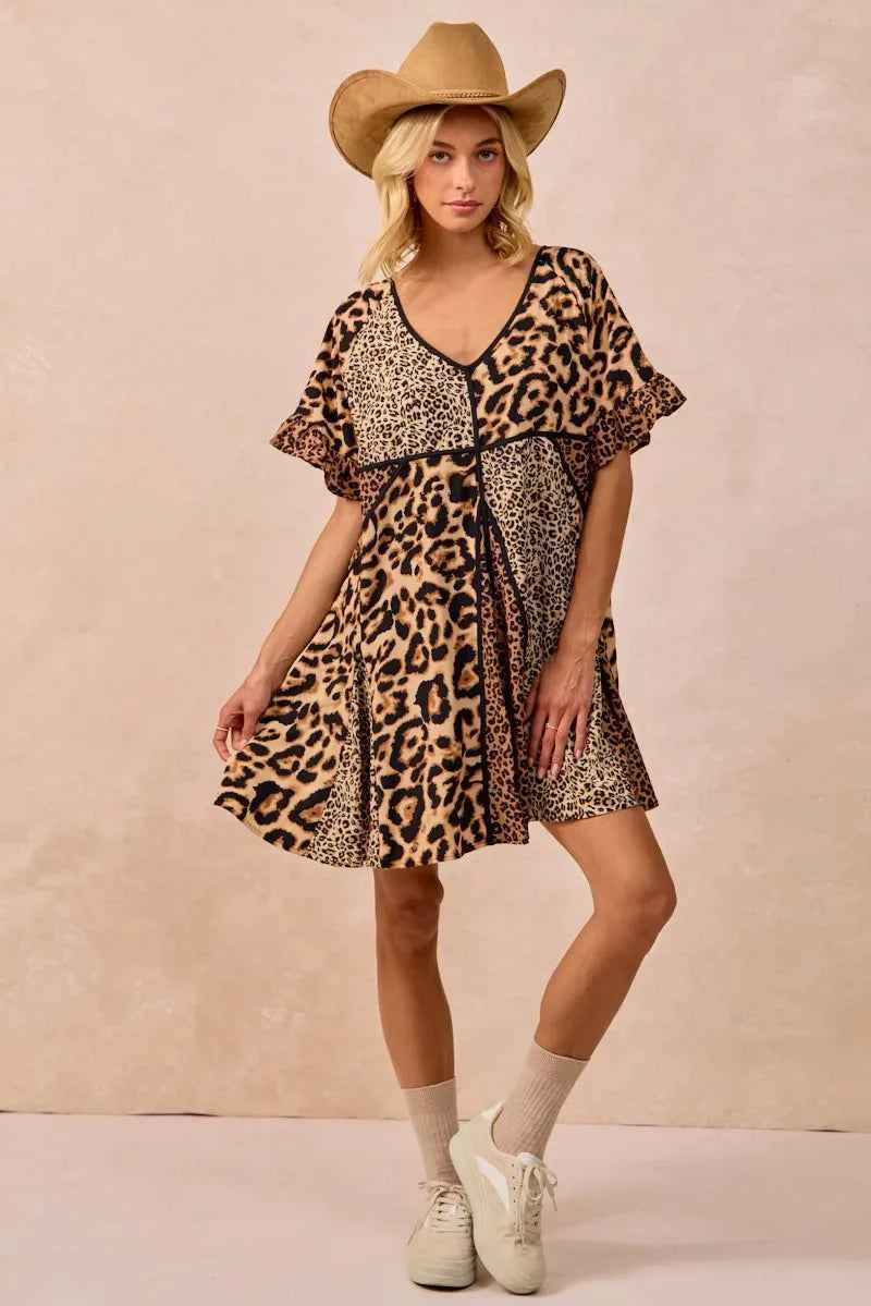 BiBi Leopard Prints Mix and Match Short Sleeves Dress