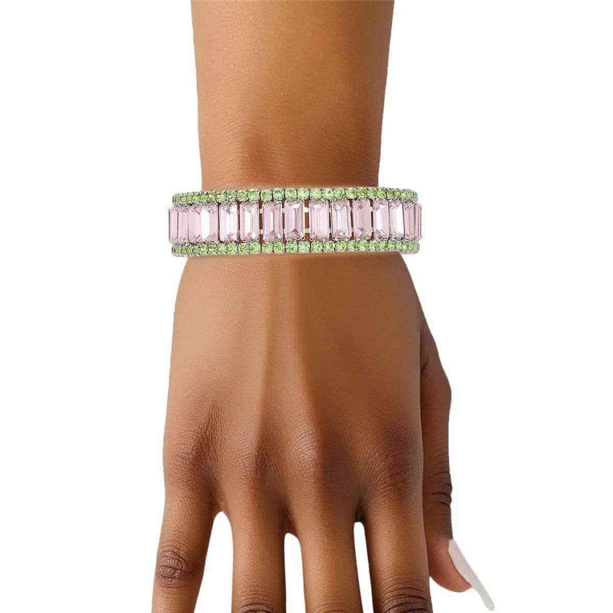 AKA Sorority Pink Baguette Bling Tennis Bracelet
