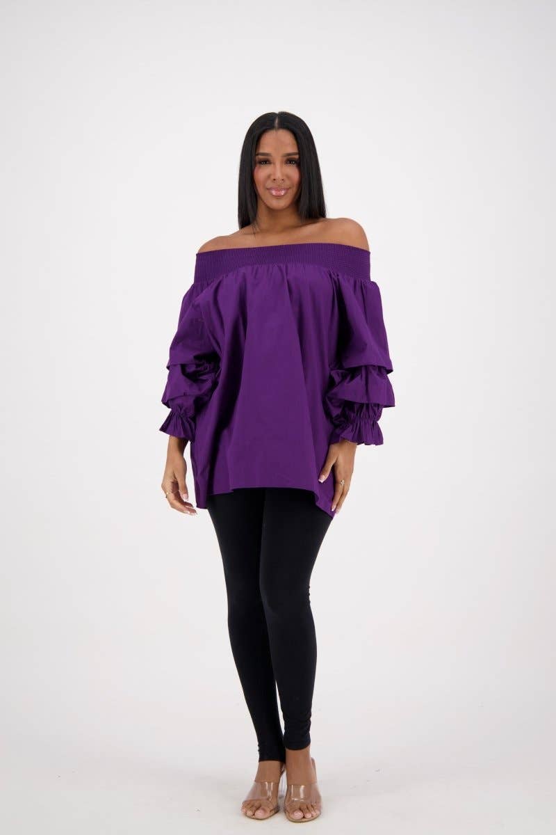 Off-Shoulder Ruffle Sleeve Blouse AT-2466