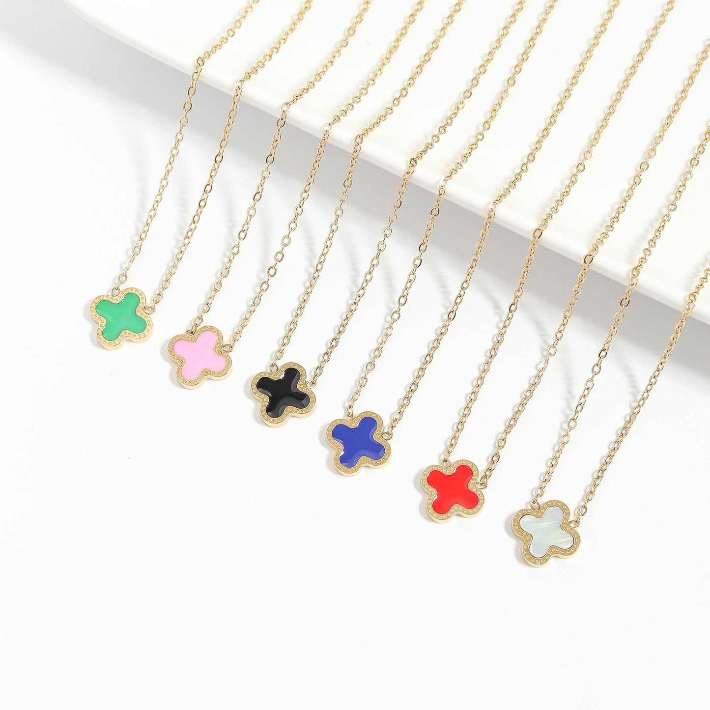 18K Gold PVD Stainless Steel Lucky Clover Charm Necklace