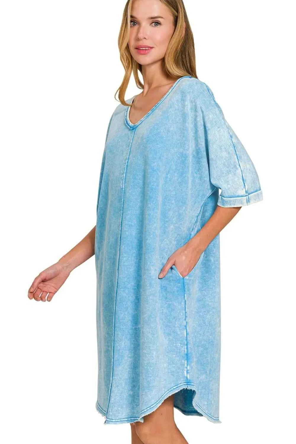 Zenana Acid-washed French Terry Tee Shirts Dress