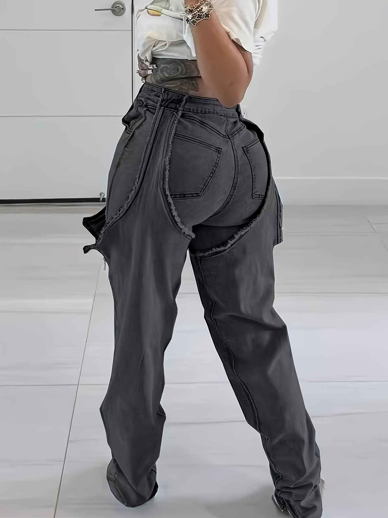 Y2K Denim Overalls Street Fashion Patchwork Ripped Casual Pants