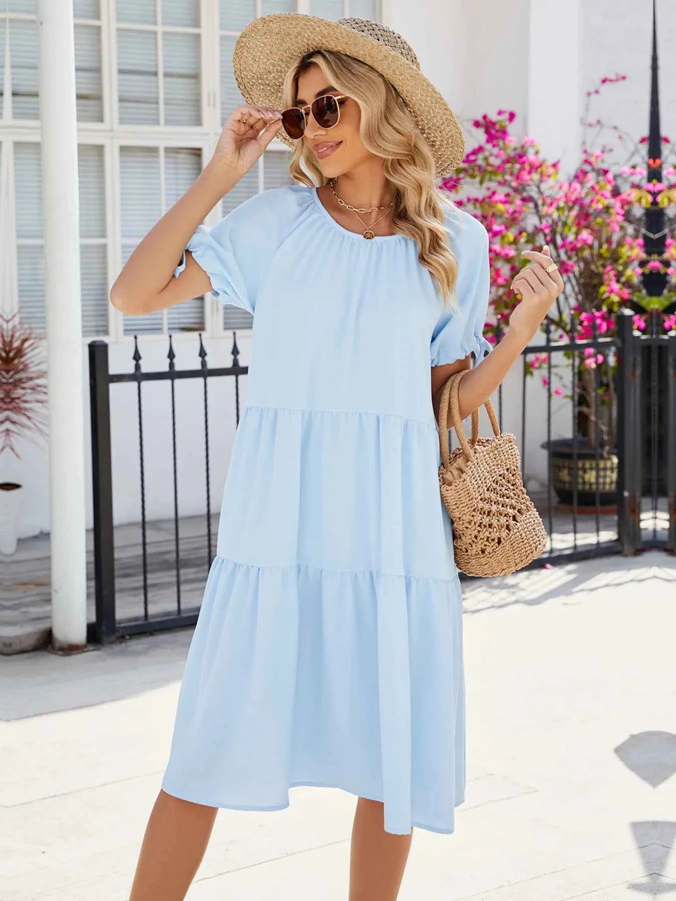 Tiered Round Neck Summer Dress